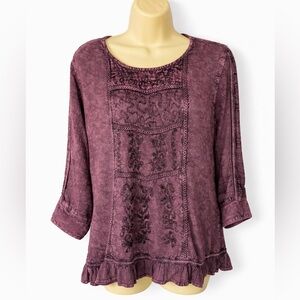Parsley & Sage Embroidered Rayon Tunic Top Boho Plum Medium